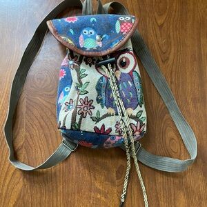 Owl Print Canvas Backpack